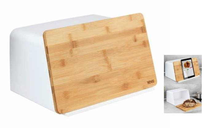 Wenko Kubo brødkasse m/tabletholder - Bambus/hvid Wenko Kubo brødkasse m/tabletholder - Bambus/hvid