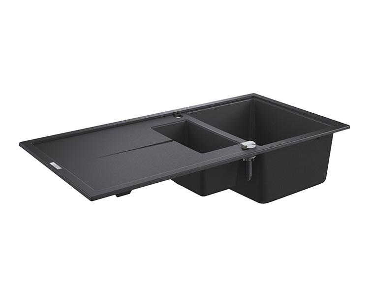 Grohe K400 køkkenvask m/afløbsbakke og skylleskål - Sort granit Grohe K400 køkkenvask m/afløbsbakke og skylleskål - Sort granit