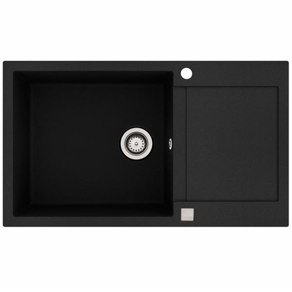 Lavabo Saturn 860 køkkenvask i komposit m/afløbsbakke - Sort/krom Lavabo Saturn 860 køkkenvask i komposit m/afløbsbakke - Sort/krom