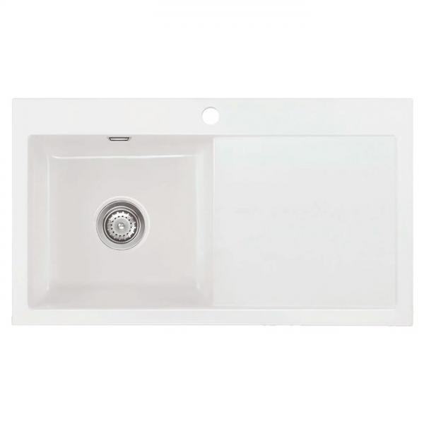 Lavabo Mera 90 porcelænskøkkenvask - Vask til venstre/krom afløb Lavabo Mera 90 porcelænskøkkenvask - Vask til venstre/krom afløb