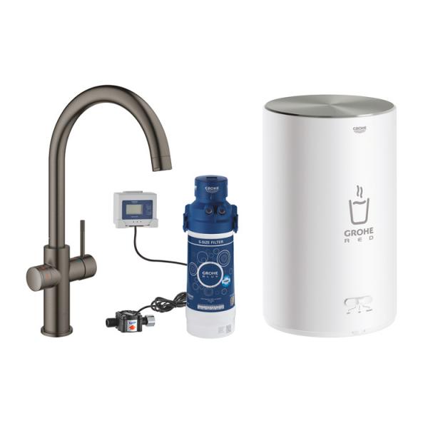 Grohe Red II Duo køkkenbatteri m/3L vandvarmer og C-tud - Børstet hard graphite