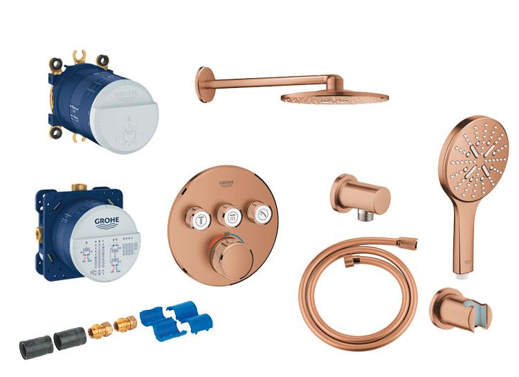 Grohe SmartControl komplet brusesystem m/SmartActive brus til indbygning - B&oslash;rstet warm sunset