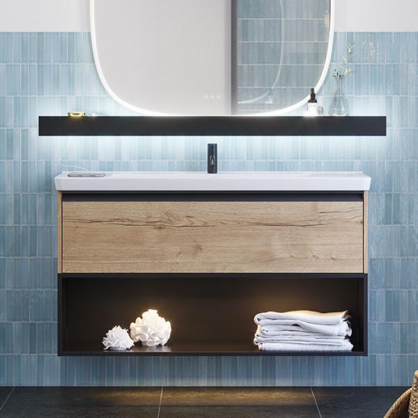 Dansani Luna Classic 120 møbelsæt m/Larghetto vask og integrerede greb - Natur eg/sort