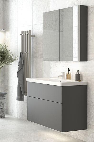 Dansani Luna 100 møbelsæt m/Larghetto vask og skuffer - Høj - Grå mat Dansani Luna 100 møbelsæt m/Larghetto vask og skuffer - Høj - Grå mat