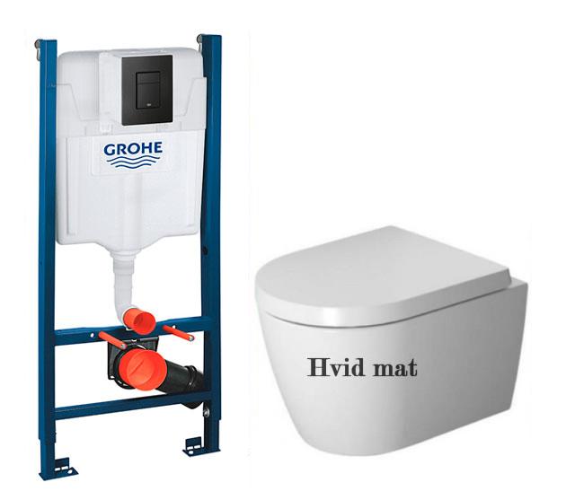 Duravit Me by Starck Compact Rimless hvid mat toiletpakke inkl. sæde m/softclose, cisterne, wondergliss og mat sort betjening