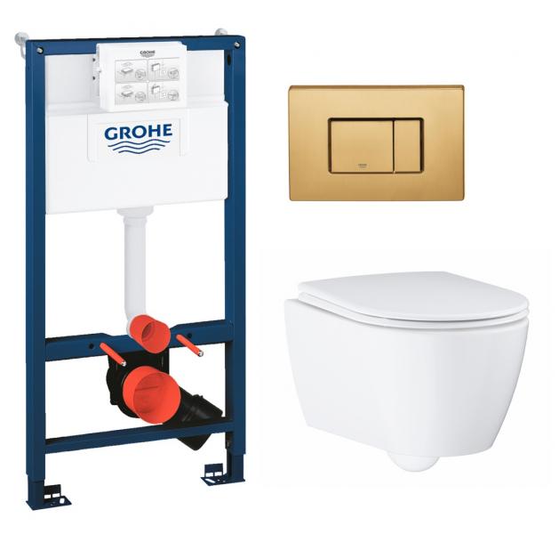 Grohe Essence Rimless toiletpakke inkl. sæde m/soft-close, mellem cisterne og messing betjening Grohe Essence Rimless toiletpakke inkl. sæde m/soft-close, mellem cisterne og messing betjening