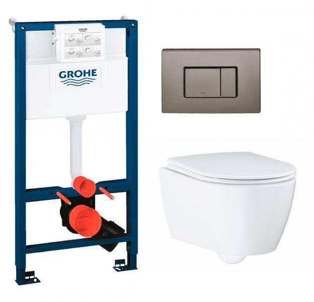 Grohe Essence Rimless toiletpakke inkl. sæde m/soft-close, mellem cisterne og børstet hard graphite betjening Grohe Essence Rimless toiletpakke inkl. sæde m/soft-close, mellem cisterne og børstet hard graphite betjening