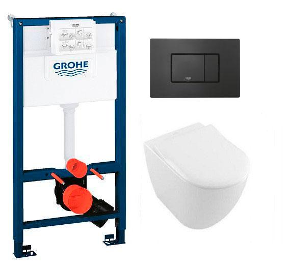 Villeroy & Boch Subway 2.0 m/RIMless og C+ toiletpakke inkl. sæde m/soft-close, mellem cisterne og mat sort betjening Villeroy & Boch Subway 2.0 m/RIMless og C+ toiletpakke inkl. sæde m/soft-close, mellem cisterne og mat sort betjening