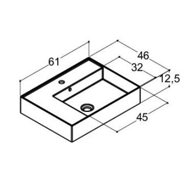 Dansani Luna Azym 61 asymmetrisk håndvask t/møbel - Højre - 1 hanehul