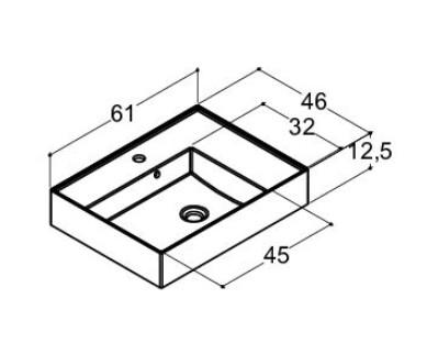 Dansani Luna Azym 61 asymmetrisk håndvask t/møbel - Venstre - 1 hanehul Dansani Luna Azym 61 asymmetrisk håndvask t/møbel - Venstre - 1 hanehul