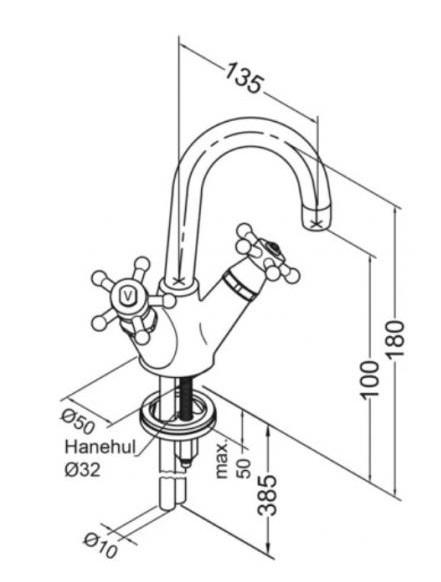 Toni Christiansborg håndvaskbatteri u/ bundventil - Messing Toni Christiansborg håndvaskbatteri u/ bundventil - Messing