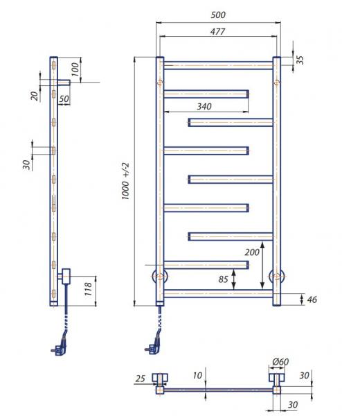 Kriss Luna håndklædetørrer - 50X100 cm - Poleret rustfrit stål