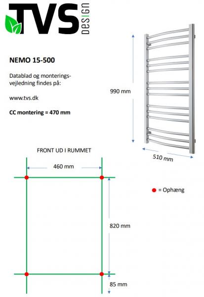 TVS Nemo 15 håndklædetørrer - 51x99 cm - Hvid TVS Nemo 15 håndklædetørrer - 51x99 cm - Hvid