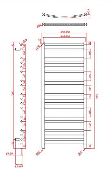 Kriss Apollo Buet håndklædetørrer - 50x118 cm - Krom