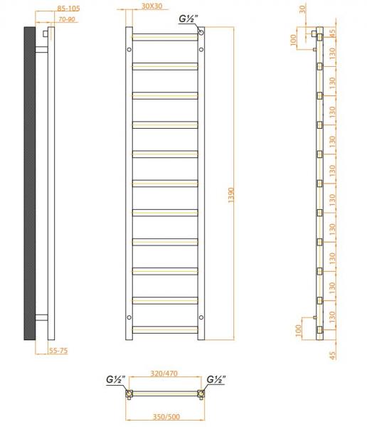 Kriss Manisa Håndklædetørrer - 50x139 cm - Sort