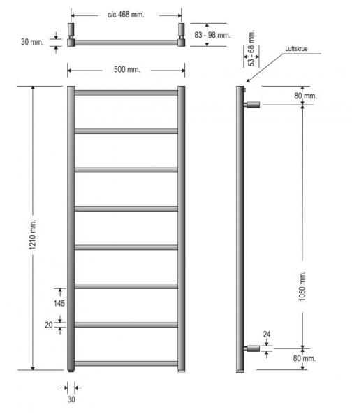 Strømberg Hagen el-håndklædetørrer - 50x121 cm - Matsort Strømberg Hagen el-håndklædetørrer - 50x121 cm - Matsort