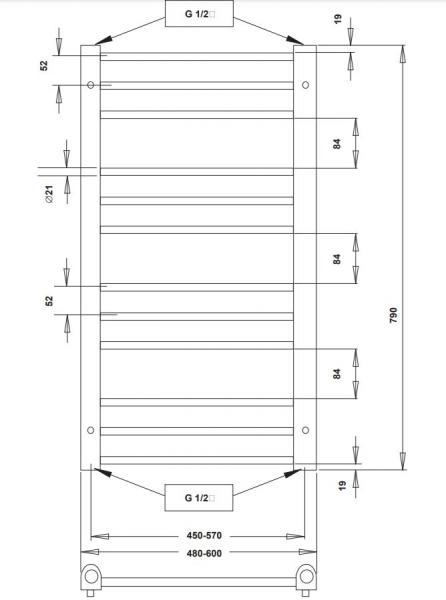 Strømberg Fabero håndklædetørrer til kombidrift - 48x79 cm - Krom
