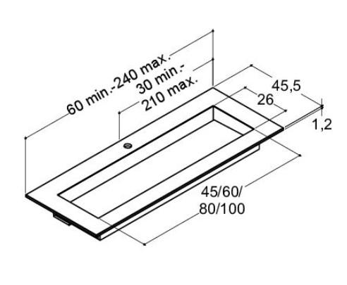 Dansani Angular håndvask t/møbel 200-219 cm - Trilium