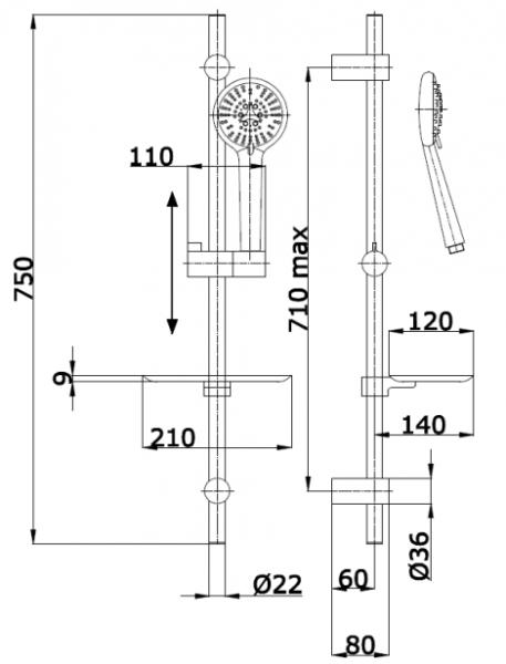 Cassøe brusesæt 70cm - Krom