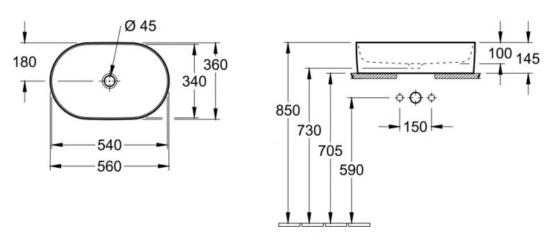 V&B Collaro 56 fritstående bowlevask - Uden overløb V&B Collaro 56 fritstående bowlevask - Uden overløb