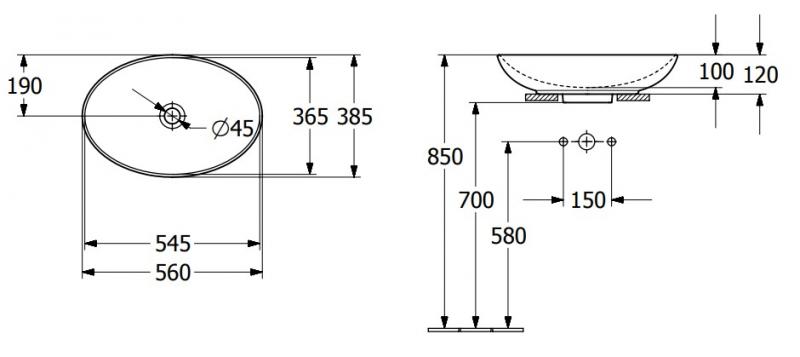 V&B Loop&Friends 56 fritstående bowlevask - Med overløb V&B Loop&Friends 56 fritstående bowlevask - Med overløb