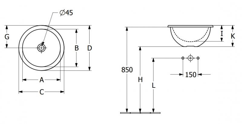V&B Loop&Friends Ø39 håndvask t/nedfældning - Med overløb V&B Loop&Friends Ø39 håndvask t/nedfældning - Med overløb