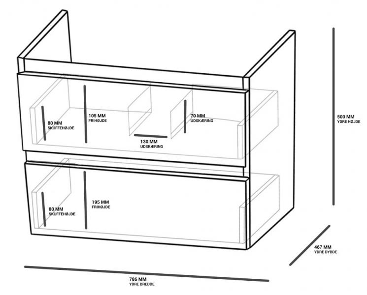 Nortiq Samos 80 møbelpakke m/skuffer og integrerede greb - Mat hvid