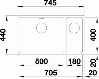 Blanco Andano 500/180-U køkkenvask - Venstrevendt  - Rustfrit stål