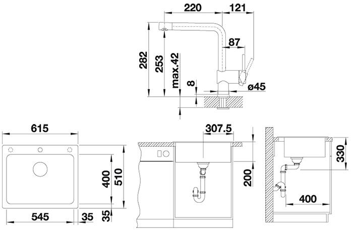 Blanco Naya 6 UX køkkenvask m/Linus køkkenarmatur - Satin gold/Soft white