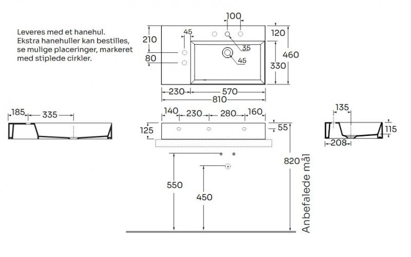 Lavabo Elegance SQ 81 L h&aring;ndvask t/v&aelig;g eller m&oslash;bel - Uden overl&oslash;b