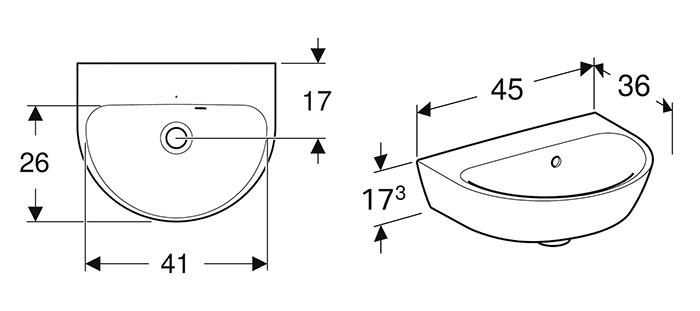 Geberit Renova 45 håndvask t/væg - Med overløb - Uden hanehul
