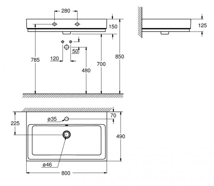 Grohe Cube 80 håndvask t/væg - 1/3 hanehuller - PureGuard Grohe Cube 80 håndvask t/væg - 1/3 hanehuller - PureGuard