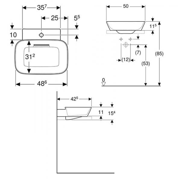 Geberit ONE 50 bowlevask op til væg - Uden overløb - Uden hanehul - KeraTect