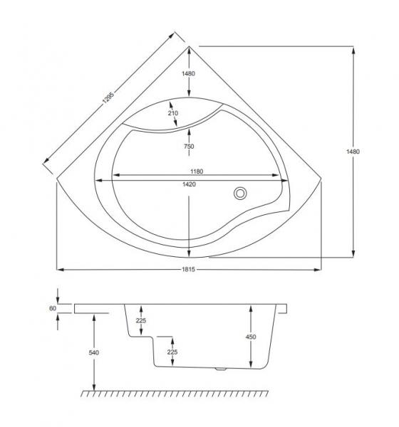 Strømberg Tranquility hjørnebadekar - 130 x 130 - m/sæde Strømberg Tranquility hjørnebadekar - 130 x 130 - m/sæde