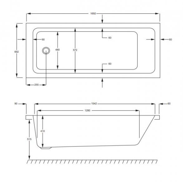 Strømberg Quantum badekar t/indbygning - 170 x 70 - 1 ryglæn Strømberg Quantum badekar t/indbygning - 170 x 70 - 1 ryglæn