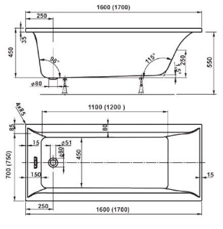 Royal Vigga badekar t/indbygning - 170 x 75 - 1 ryglæn Royal Vigga badekar t/indbygning - 170 x 75 - 1 ryglæn