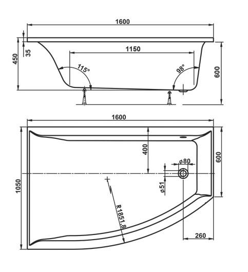 Royal Vigga hjørnebadekar - 160 x 105 - Venstre - 1 ryglæn Royal Vigga hjørnebadekar - 160 x 105 - Venstre - 1 ryglæn