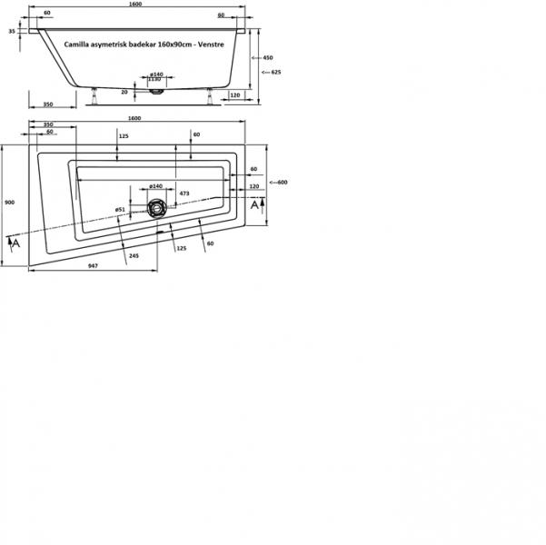 Royal Camilla hjørnebadekar - 160 x 90 - Venstre Royal Camilla hjørnebadekar - 160 x 90 - Venstre