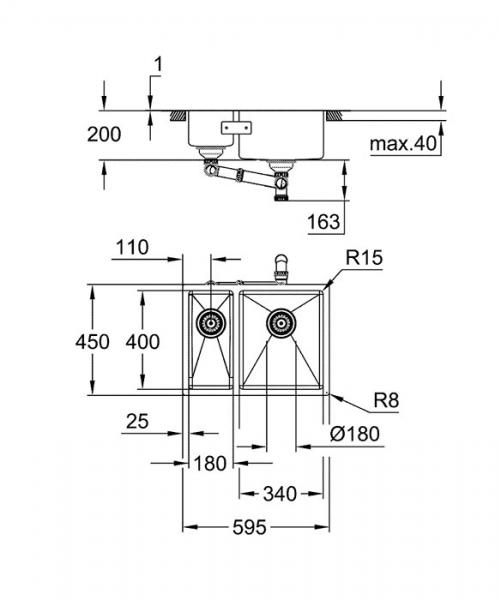 Grohe K700U køkkenvask i rustfrit stål m/skylleskål Grohe K700U køkkenvask i rustfrit stål m/skylleskål