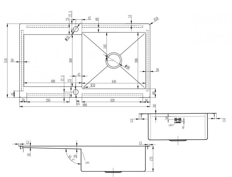 Lavabo Kubus 91 Soft køkkenvask m/afløbsbakke - Vendbar - Rustfrit stål Lavabo Kubus 91 Soft køkkenvask m/afløbsbakke - Vendbar - Rustfrit stål