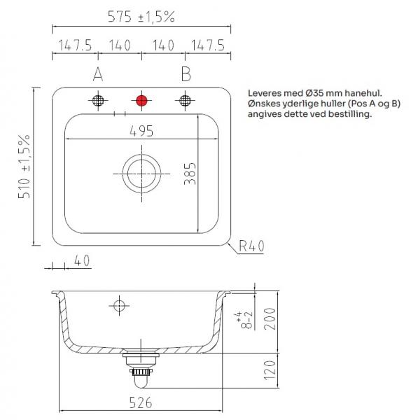Lavabo Juna 57 køkkenvask i keramik - Hvid/krom