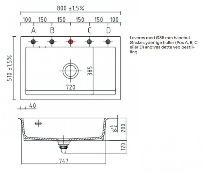 Lavabo Mera 80 porcelænskøkkenvask - Krom afløb Lavabo Mera 80 porcelænskøkkenvask - Krom afløb