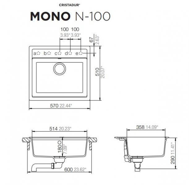 Intra Mono N-100 køkkenvask i komposit - Magma