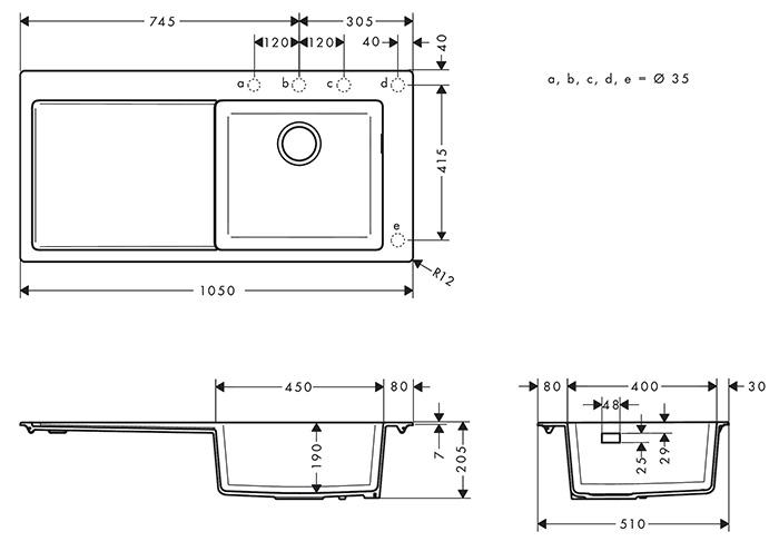 hansgrohe S514-F450 køkkenvask m/afløbsbakke - Vask til højre - Graphite black