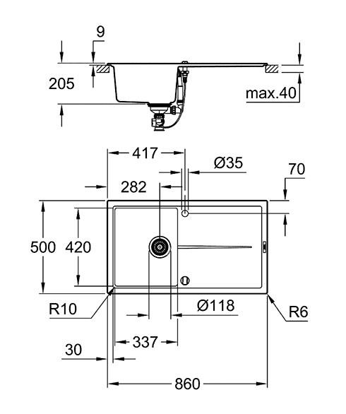 Grohe K400 køkkenvask m/afløbsbakke i komposit - Sort granit Grohe K400 køkkenvask m/afløbsbakke i komposit - Sort granit