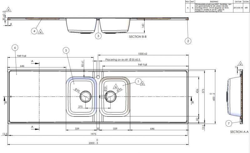 Intra AH20C-KV stålbordplade køkkenvask - Centreret - Dobbelt - 200 cm Intra AH20C-KV stålbordplade køkkenvask - Centreret - Dobbelt - 200 cm