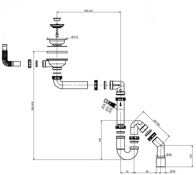 Lavabo Topline S2 bundventilsæt inkl. vandlås