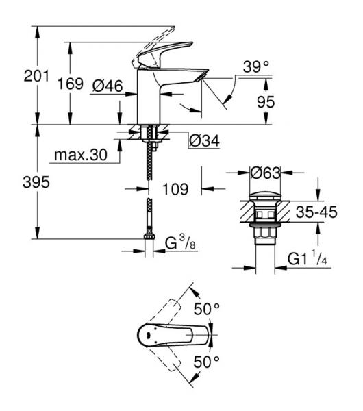 Grohe Eurosmart S håndvaskarmatur m/push open bundventil og WaterSaving - Krom