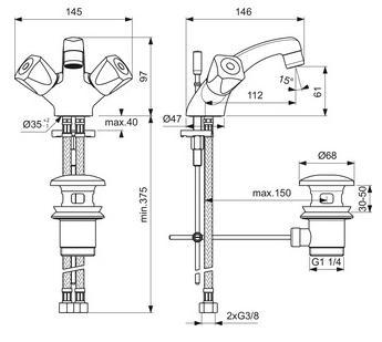 Børma håndvaskbatteri B7537AA m/bundventil Børma håndvaskbatteri B7537AA m/bundventil