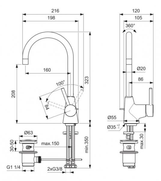 Ideal Standard Ceraline håndvaskarmatur m/C-tud og bundventil - Krom Ideal Standard Ceraline håndvaskarmatur m/C-tud og bundventil - Krom